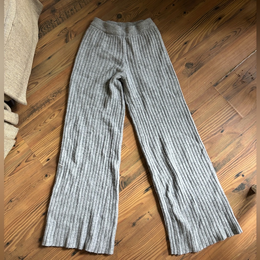 Princess Polly Gray Ribbed Wide-Leg Pants
